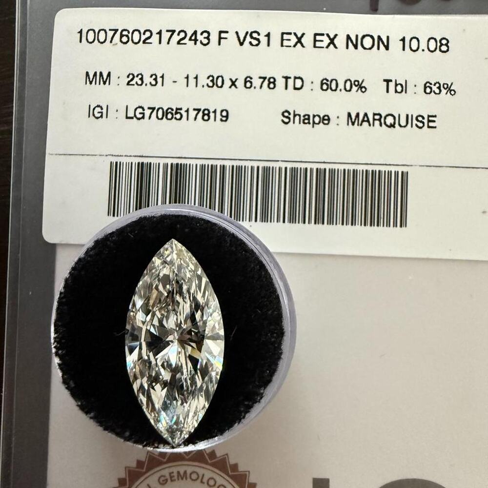 10.08 marquise cut lab diamond. IGI certified